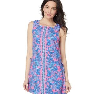 Lilly Pulitzer Donna Square Neck Romper Pink & Blue Floral Mini
